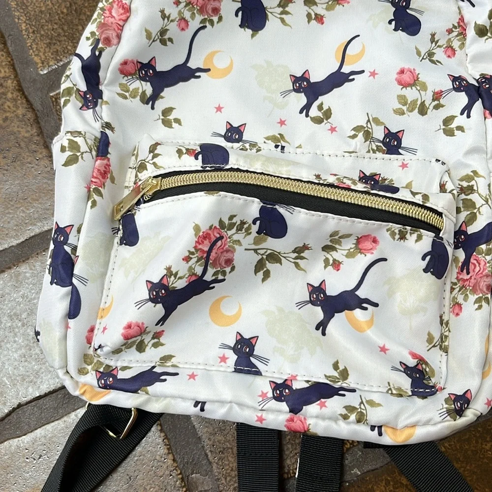 Sailor Moon White Multicolor Luna Floral Print Mini Backpack